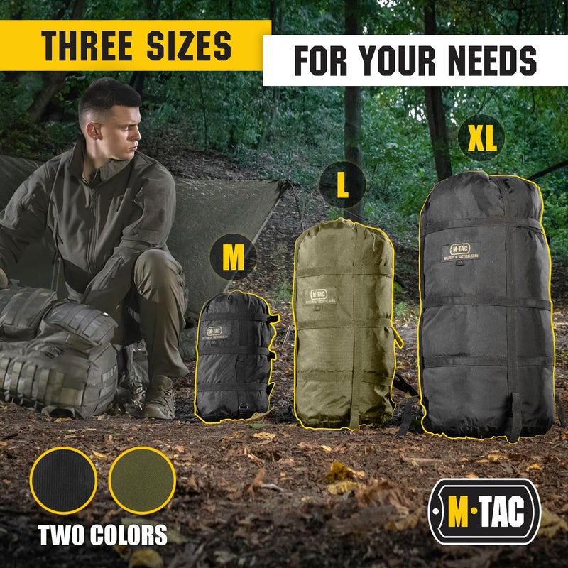 M-Tac Compression Stuff Sack for Sleeping Bag Military Water Resistant Compression Bag Lightweight Nylon Compression Sack for Travel, Camping, Hiking, Outdoor (Black, M - 12 liters) - Image 2